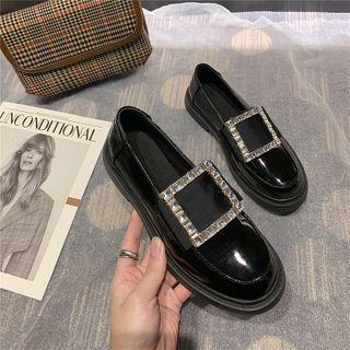 Rhinestone Platform Block Heel Loafers