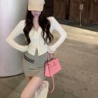 Long-sleeve Hooded Crop Top / Mini Fitted Skirt