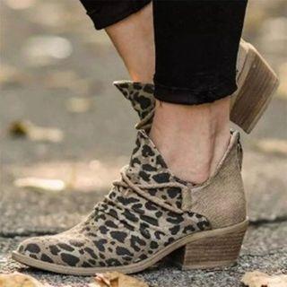 Block Heel Leopard Print Ankle Boots