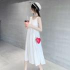 Sleeveless A-line Midi Dress / Long-sleeve Lace Paneled Knit Top