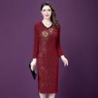 Long-sleeve Traditional Chinese Glitter Midi Dress