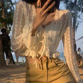 Long-sleeve Cut-out Lace Top