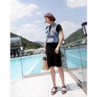 Set: V-neck Denim Vest + Ribbed T-shirt Dress