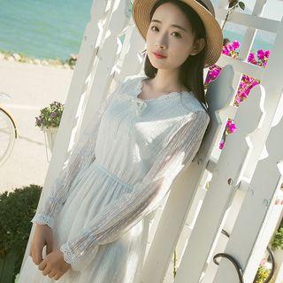Tie Neck Long Sleeve Lace Dress