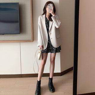 Long-sleeve Floral Print Mini Dress / Plain Blazer