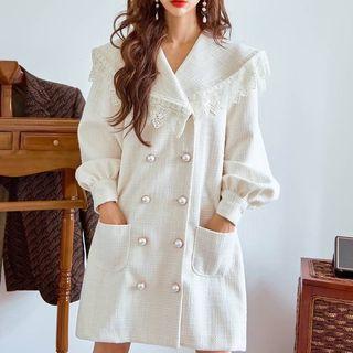 Lace Trim Double-breasted Long-sleeve Dress