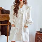Lace Trim Double-breasted Long-sleeve Dress