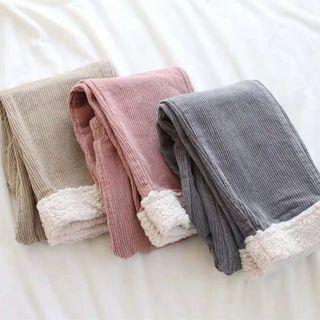 Fleece Hem Corduroy Cropped Pants