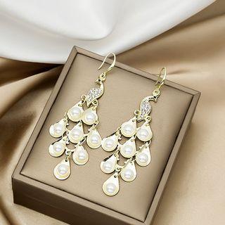 Rhinestone Peacock Drop Earring E1099 - 1 Pair - Gold - One Size