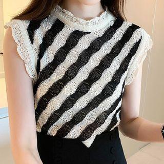Striped Lace Tank Top Stripes - Black & White - One Size