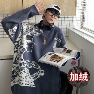 Long Sleeve Round Neck Fleece Jacquard Sweater