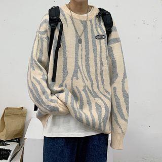 Long-sleeve Patch Zebra Pattern Sweater