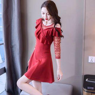 Cold Shoulder Lace Panel Mini A-line Dress