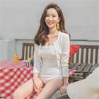 Set: Open-front Cropped Cardigan + Swimsuit