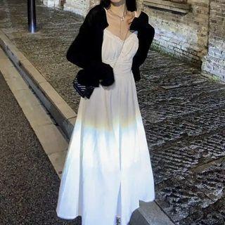 Spaghetti-strap Midi A-line Dress / Cardigan / Set