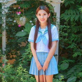 Sailor Collar Blouse / Pleated Skirt / Bow / Stockings