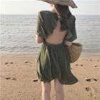 Short-sleeve Backless A-line Dress
