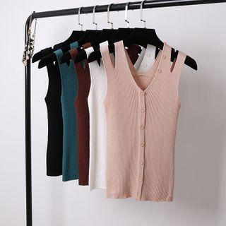 Cutout Button V-neck Knit Tank Top