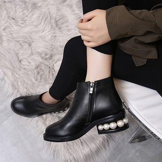 Embellished Genuine Leather Short Boots