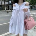 Long-sleeve Cold Shoulder Mock Two-piece Shirt