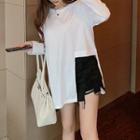 Long-sleeve Asymmetrical T-shirt Normal - White - One Size