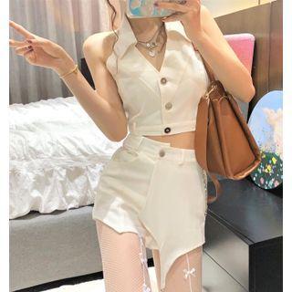 V-neck Halter Open-back Top / Asymmetrical Shorts