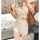 V-neck Halter Open-back Top / Asymmetrical Shorts