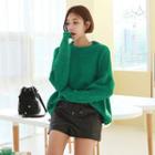 Drop-shoulder Boxy Sweater Green - One Size