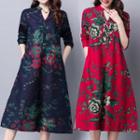 Floral Print Side Slit Long Sleeve Midi Dress