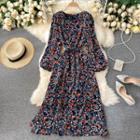 Round-neck Lace-up Strap Floral Dress