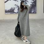 Long-sleeve Hooded Midi Knit Dress Gray - One Size