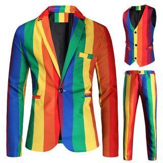 Set: Rainbow Stripe Blazer + Dress Pants + Vest
