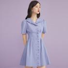 Short-sleeve Collar Ruffle Mini A-line Dress