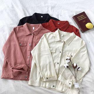 Plain Single-breasted Long-sleeve Denim Jacket