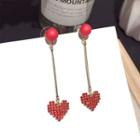 Rhinestone Heart Dangle Earring 1 Pair - Red - One Size