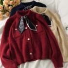 Tie-accent Crew-neck Loose Cardigan