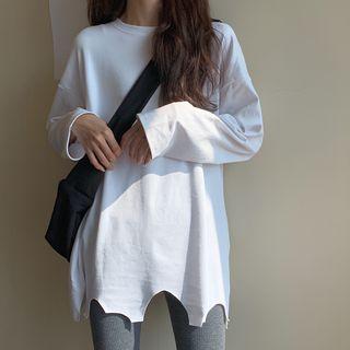 Distressed Plain T-shirt / Asymmetrical Plain T-shirt