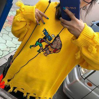 Embroidered Ripped Sweater