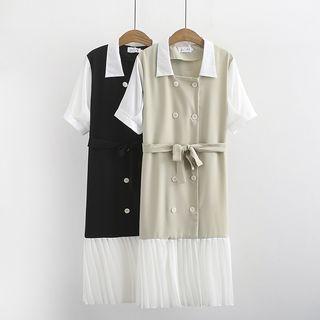 Double-breasted Contrast Trim Short-sleeve Shirt Dress