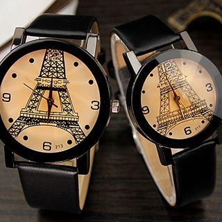 Couple Matching Eiffel Tower Print Strap Watch