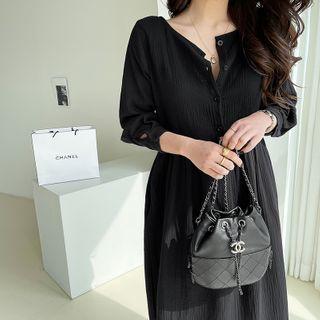 Buttoned Textured Long Dress