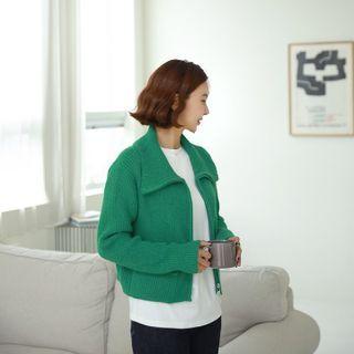 Collared Woolen Reversible-zip Cardigan