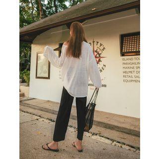 Plus Size Band-waist Pleated Wide-leg Pants