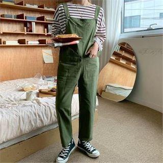Belted-detail Flap-front Suspender Pants