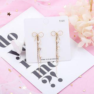 Alloy Rhinestone Bow Fringed Earring 1 Pair - As Shown In Figure - One Size