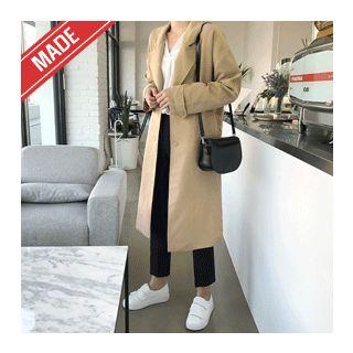 Drop-shoulder Long Jacket With Sash