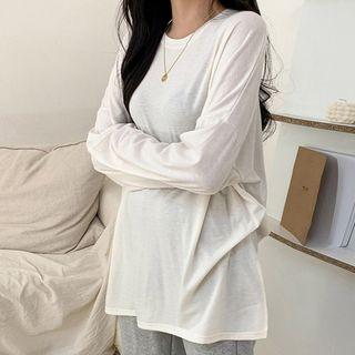 Drop-shoulder Brushed Fleece-lined T-shirt