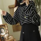 Cold Shoulder Striped Sweater Black - One Size