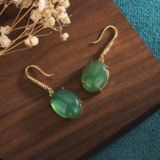 Agate Alloy Dangle Earring 1 Pair - Cp562 - Gold & Green - One Size