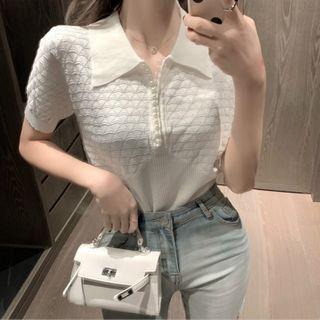 Knit Short-sleeve Polo Shirt White - One Size